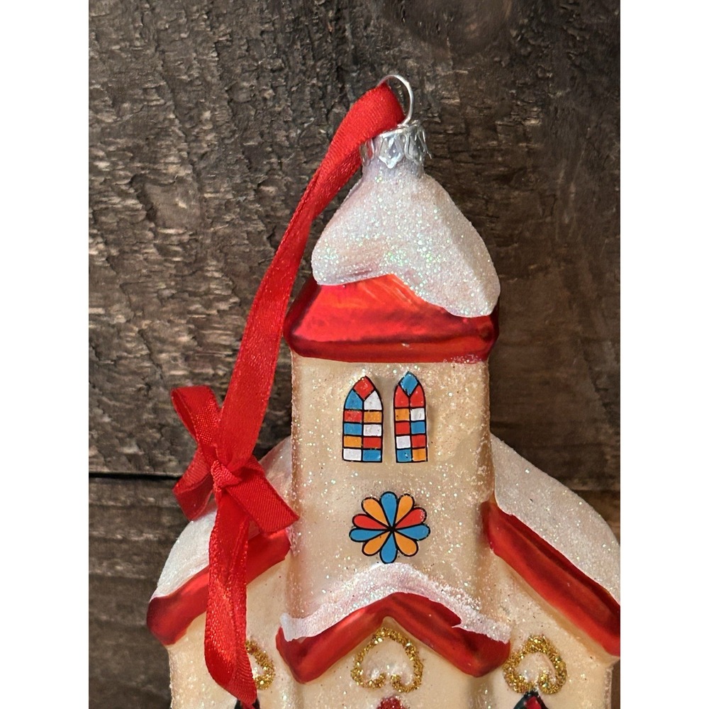 Christopher Radko 25th. Anniversary Glass Ornament Christmas Church 5" Glitter - Picture 3 of 7